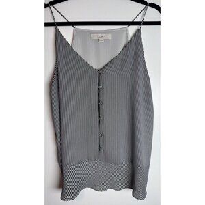 Loft Women Tank Top Size Medium White And Black Stripes Buttons Casual Lined